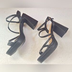 TOP Moda Black Strappy Block Heel Sandals with Ankle Buckle